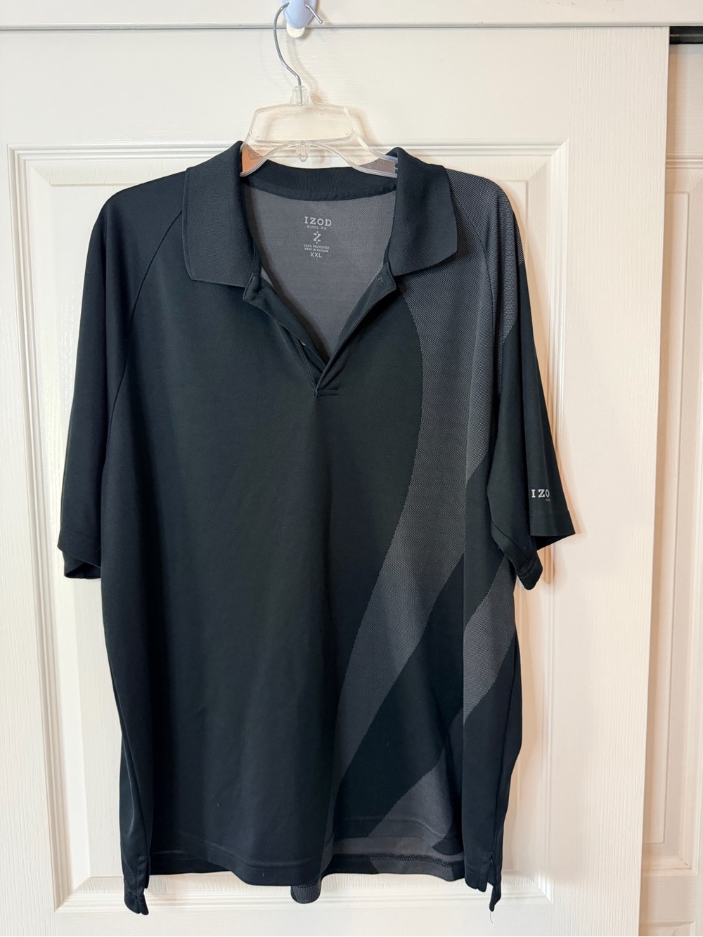 Izod Black Short-Sleeve Polo with Subtle Tonal Panel